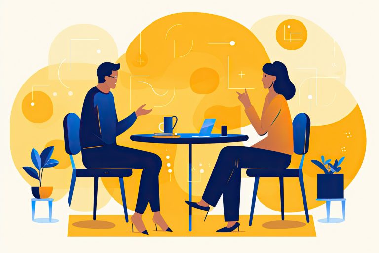 2 Personen im Mitarbeitergespräch